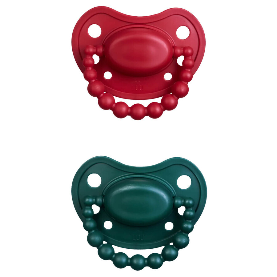 Set Luu Kids, ciuccio, posizionamento, silicone, verde santo e rosso babbo natale, 3-6 mesi, 2 pezzi