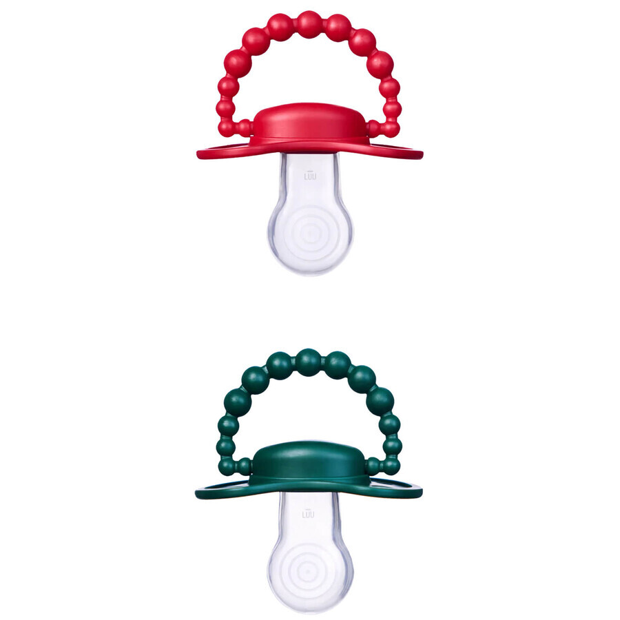 Set Luu Kids, ciuccio, posizionamento, silicone, verde santo e rosso babbo natale, 3-6 mesi, 2 pezzi