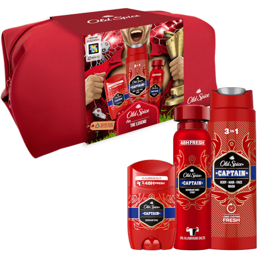 Old Spice Footballer: Set aus festem Deodorant + Deo-Spray und Captain Duschgel mit Sandelholz- und Zitrusnoten