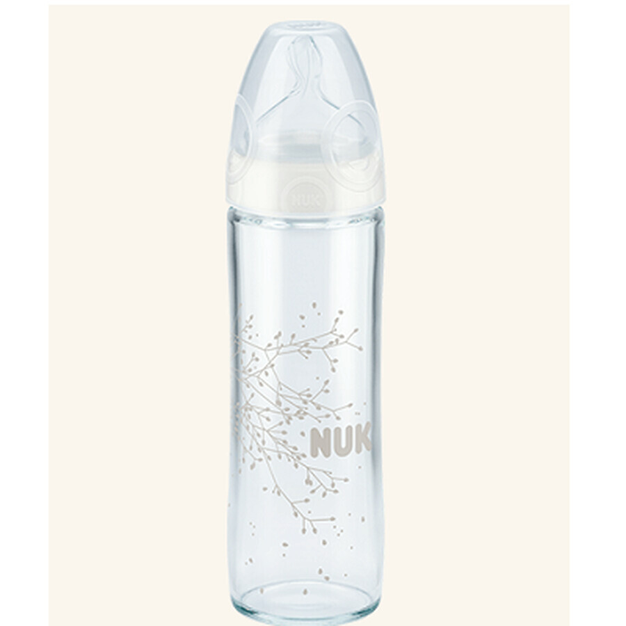 Biberon din sticla cu tetina din silicon New Classic, 0-6 luni, 240 ml, Nuk