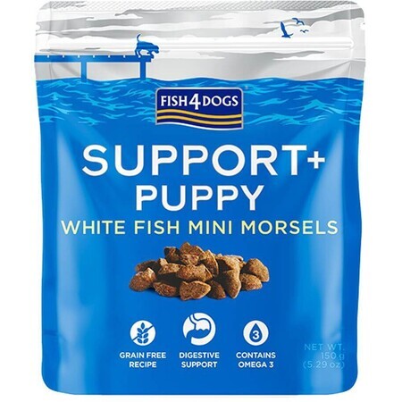 Fish4Dogs Puppy golosinas para cachorros para favorecer la digestión con trocitos de pescado blanco y prebióticos 150 g