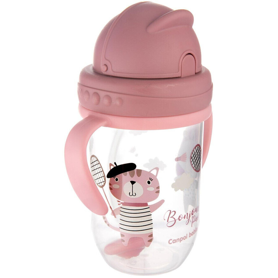 Baby Trinklerntasse Nicht fließender Strohhalm Trinklerntasse 6m+ Bonjour Paris rosa 270 ml