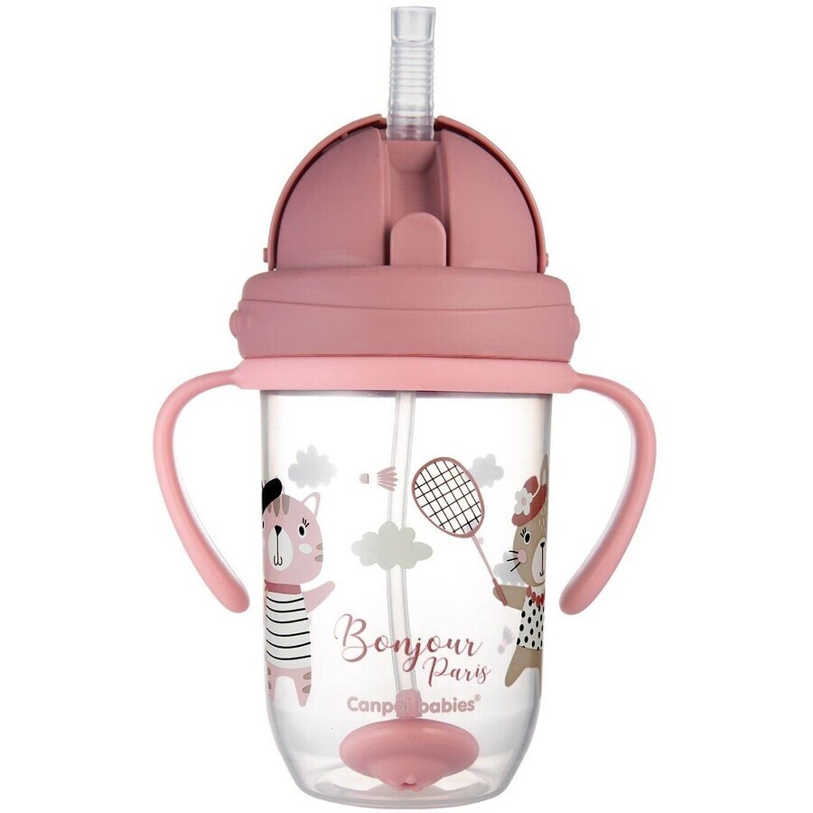 Baby Trinklerntasse Nicht fließender Strohhalm Trinklerntasse 6m+ Bonjour Paris rosa 270 ml