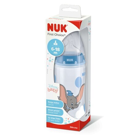 Biberon PP 300 ml + tetina din silicon, 6-18 luni, First Choice Disney Dumbo, Nuk