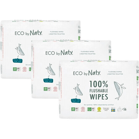 Salviette umidificate non profumate Eco di Naty ECO - risciacquabili - in comoda confezione 3 x 56 pz.