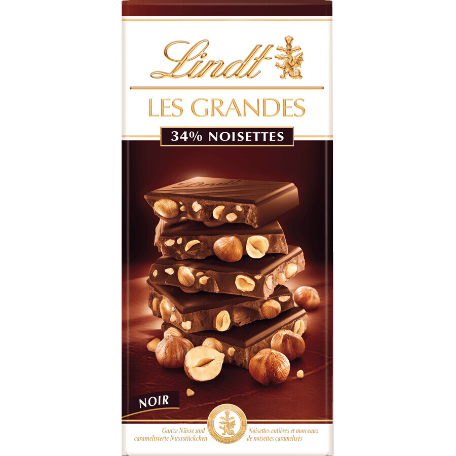 Lindt Les Grandes dunkle Schokolade mit ganzen Haselnusskernen 150 g