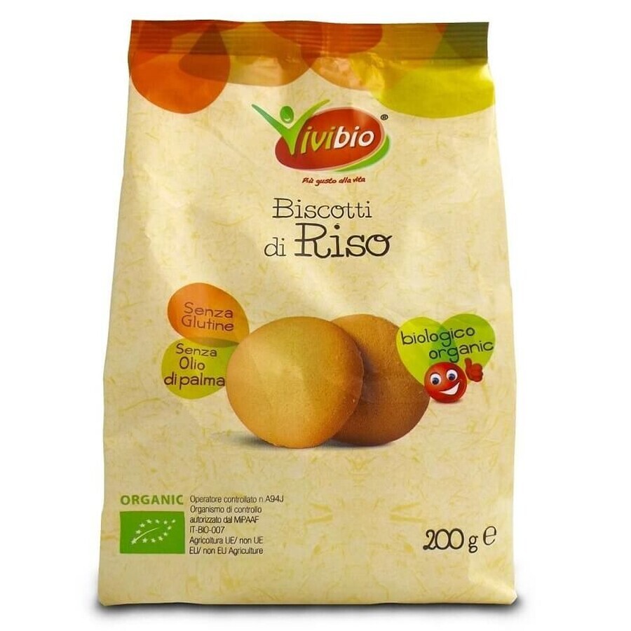 Biscuiți bio din orez fără gluten, 200 gr, Vivibio