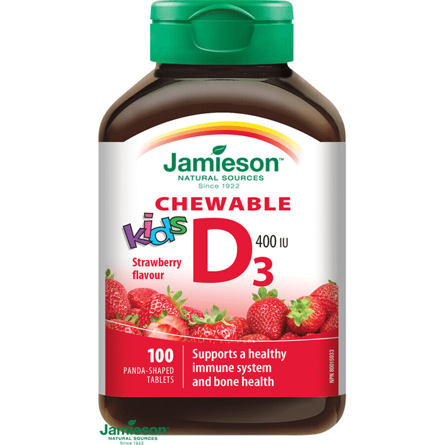 Jamieson Vitamina D3 Kids 400IU Compresse da allattamento per bambini al gusto di fragola 100 compresse