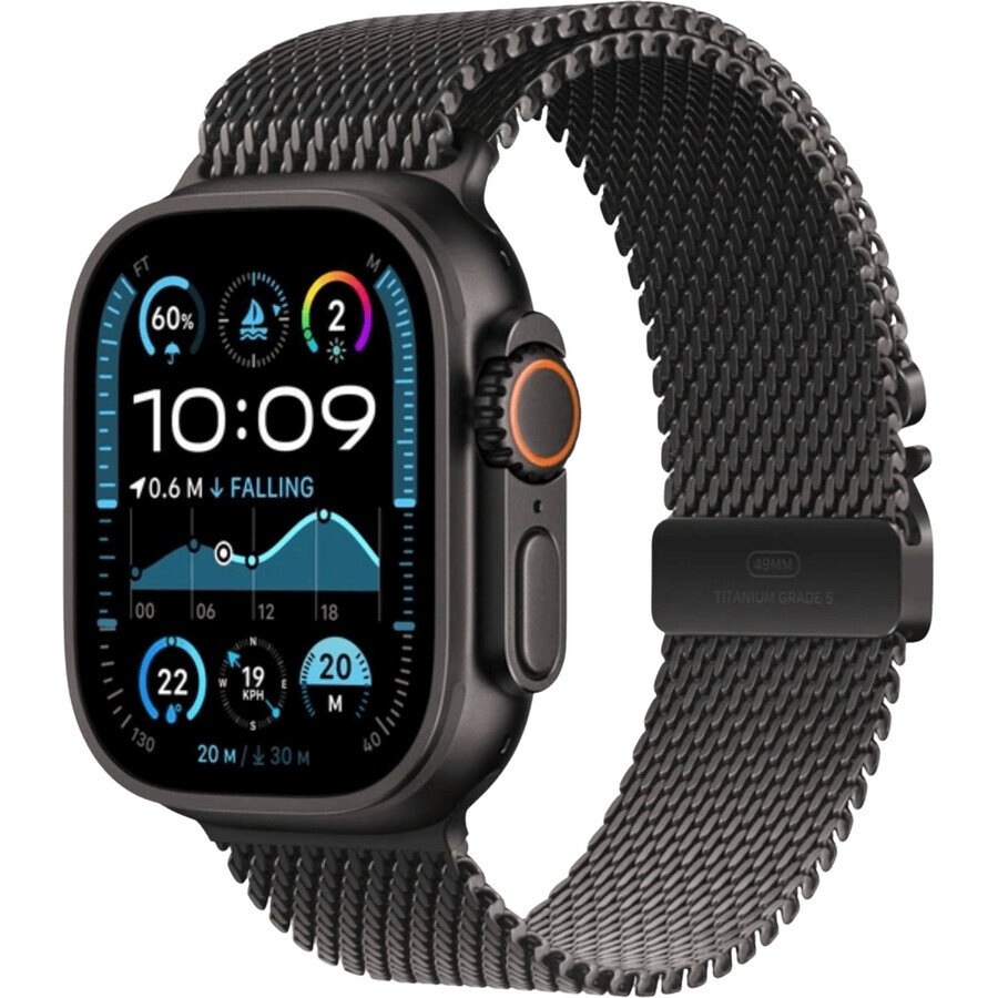 Apple Watch Ultra 2 (2024) 49mm, Schwarzes Titan mit schwarzem Titan Milanese M-Griff