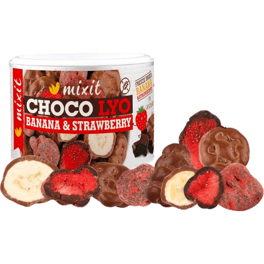 Mixit Mélange croustillant de bananes et de fraises enrobées de chocolat, 150 g