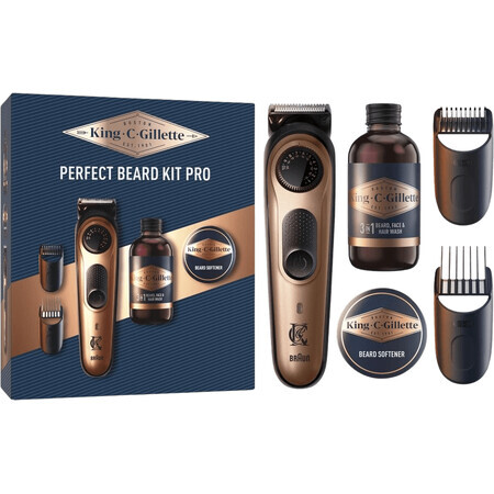 Gillette King C. Geschenkset für Männer, PRO Bartschneider, Trimmer + Bartshampoo 60ml + Bartspülung 100ml