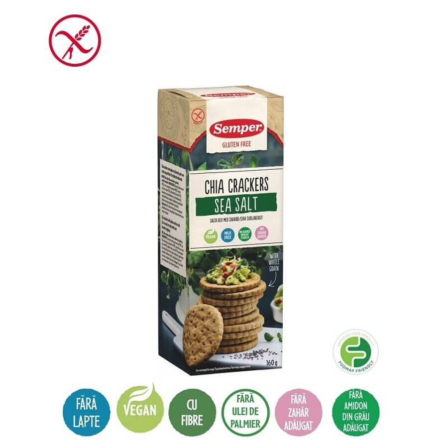 Biscuiti cu seminte de chia si sare de mare fara gluten, 160 g, Semper