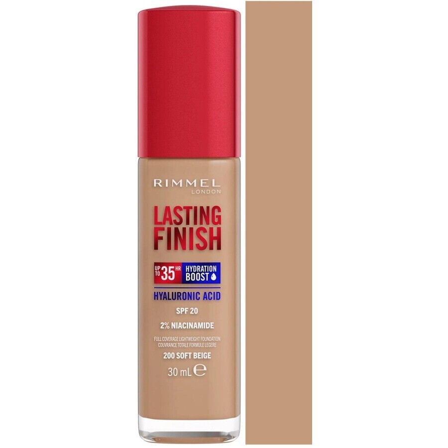 Rimmel Lasting Finish Hyaluronsäure Langanhaltendes Feuchtigkeits-Makeup 200 Soft Beige 30 ml