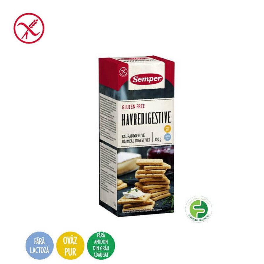 Biscuiti digestivi cu fulgi de ovaz fara gluten, 150 g, Semper