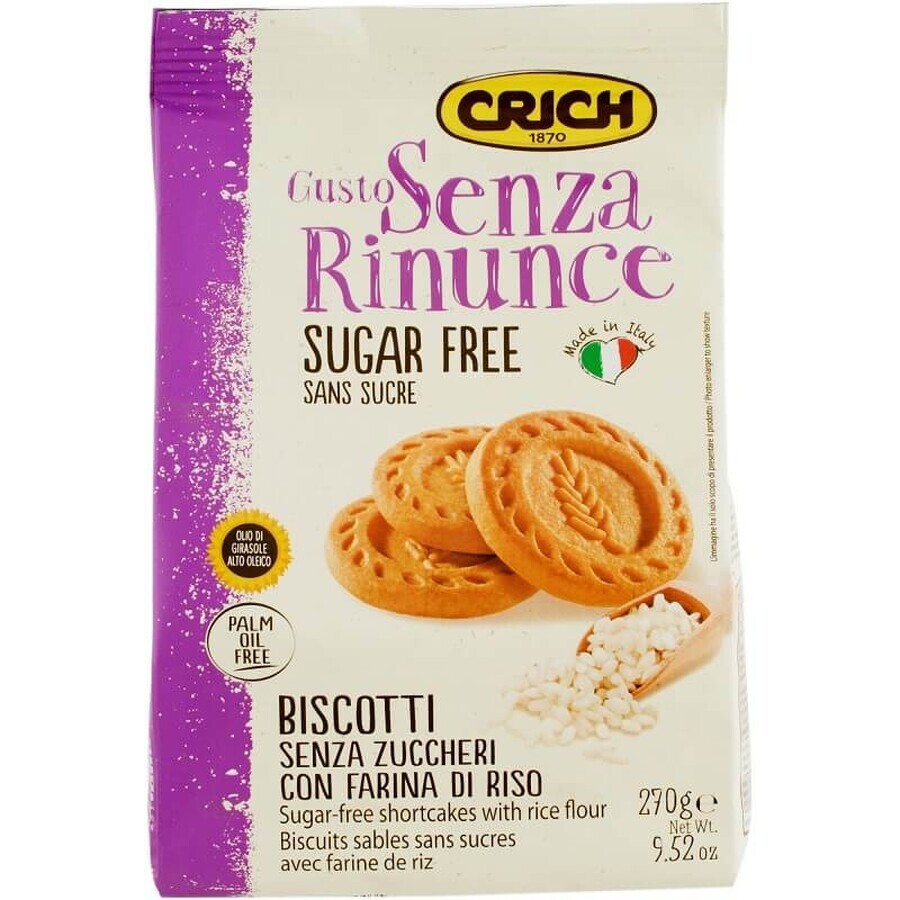 Biscuiti din aluat fraged fara zaharuri cu faina din orez si indulcitor, 270 g, Crich