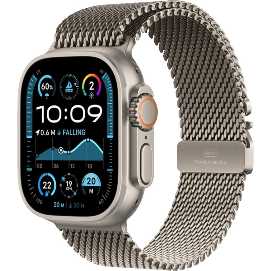 Apple Watch Ultra 2 (2024) 49mm, Naturtitan mit Milanese Griff aus Naturtitan M