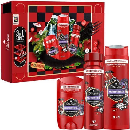 Old Spice Gamebox - Geschenkset mit festem und Spray-Deodorant, Duschgel und 3 Spielen