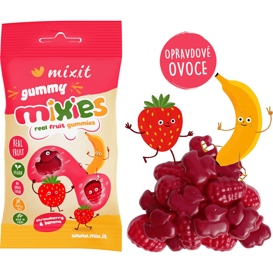 Mixit Gummy Mixies - Erdbeeren und Bananen - natürliche Geleebonbons 35 g