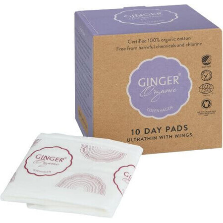 Ginger Organic Daily Pads (ultradünn mit Flügeln, einzeln verpackt) 10 Stück