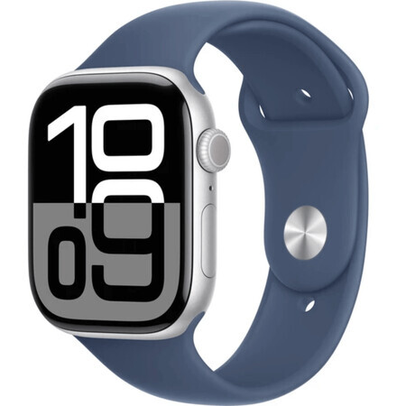 Apple Watch Series 10 GPS + Mobilfunk 46mm Silber Aluminium Gehäuse mit Denim Sportband - M/L