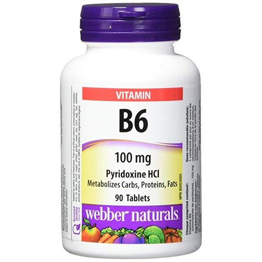 Webber Naturals Vitamin B6 (Pyridoxin) 100 mg, 90 Tabletten