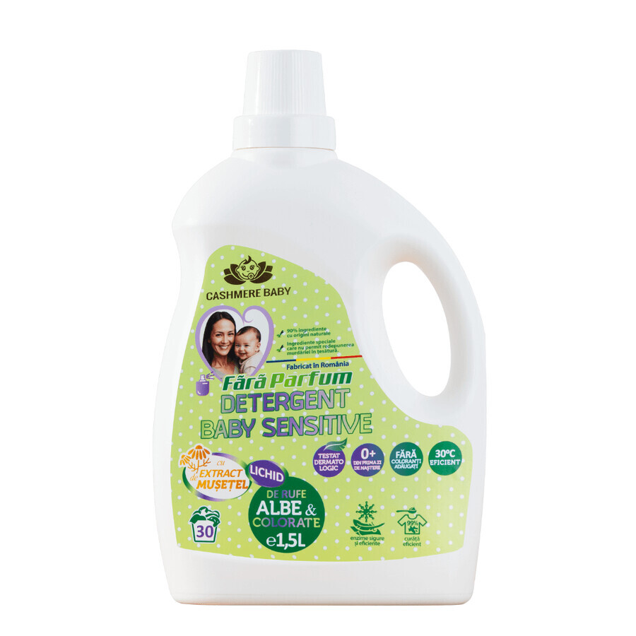 Baby Sensitive 1,5 Liter parfümfreies weißes und farbiges Waschmittel, Cashmere Aroma