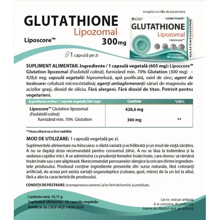 Glutathion Lipozomaal, 300 mg, 30 plantaardige capsules, Cosmopharm