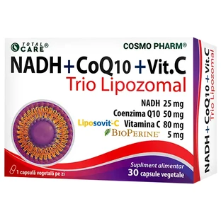 NADH + CoQ10 + Vitamin C Trio Lipozomal, 30 vegetarische Kapseln, Cosmopharm