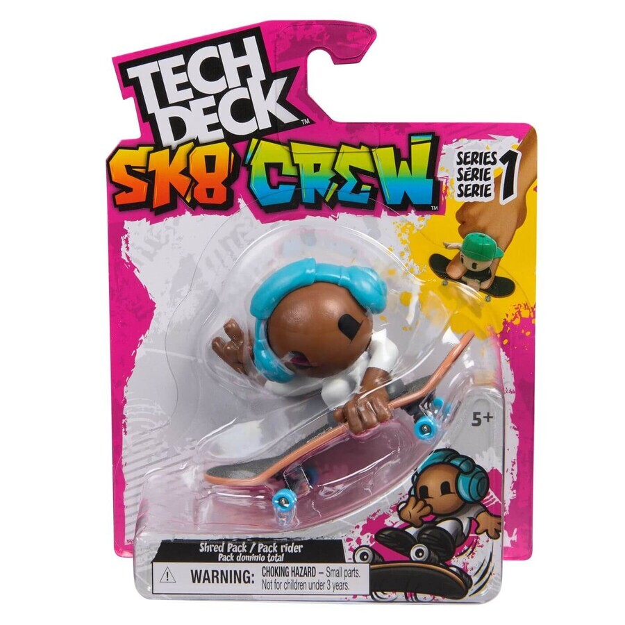 Sk8 Crew Mini Skateboard und Figur mit blauem Helm, 9,6 cm, 5 Jahre+, Tech Dech