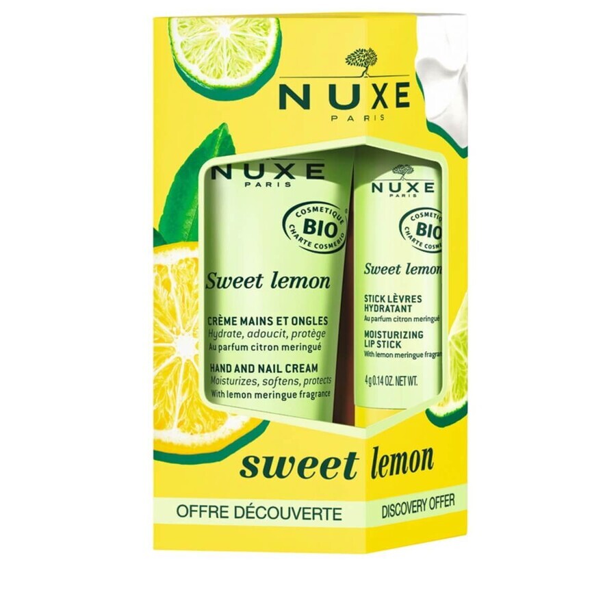 Set Handcreme + Lippenbalsam Stick Sweet Lemon, 30 ml + 4 g, Nuxe