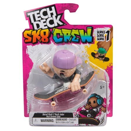 Sk8 Crew Mini Skateboard und Figur mit lila Sk8 Crew Kappe, 9,6 cm, ab 5 Jahren, Tech Dech