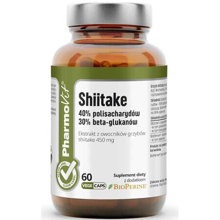 Shiitake 40% polysaccharide 30% bèta glucanen 60 capsules Pharmovit Clean Label