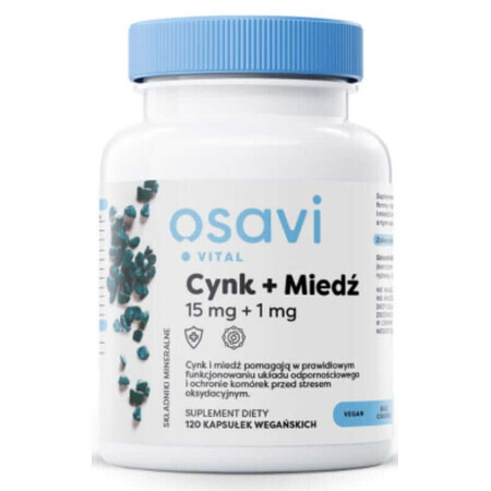 Osavi Zinc + Copper, 15 mg + 1 mg - 120 vegan capsules