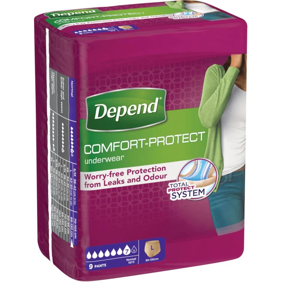 Depend Stretch Briefs ® Normal L para Mujer 9pcs