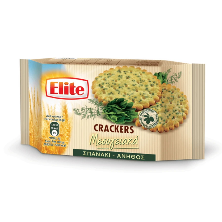 Mediterrane crackers met spinazie en dille Elite, 105 g, Elbisco