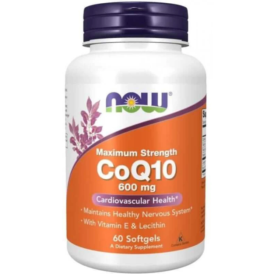 CoQ10 cu lecitină și vitamina E (coenzima + lecitină + vitamina E) 600mg - 60 capsule moi NOW Foods