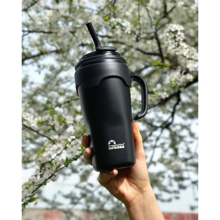 Majestic Sport, Jelly thermal mug with straw, black, 650 ml
