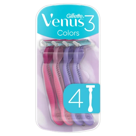 Gilette Venus 3 Kleuren, damesscheermes, wegwerp, 4 stuks