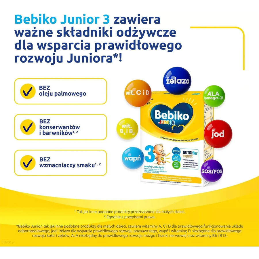 Set Bebiko Junior 3 Nutriflor Expert, formula nutriente a base di latte, oltre 1 anno, 3 x 600 g + Bambino, salviette umidificate, dalla nascita, 63 gratuito