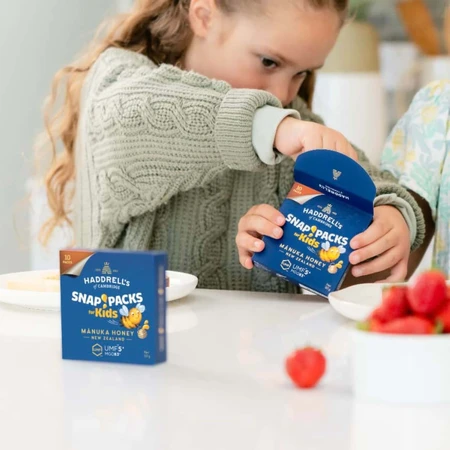 Haddrell's Manuka Snap Pack Kids, UMF 5+ MGO 83+ Manuka honey sachets, 10 x 5 g