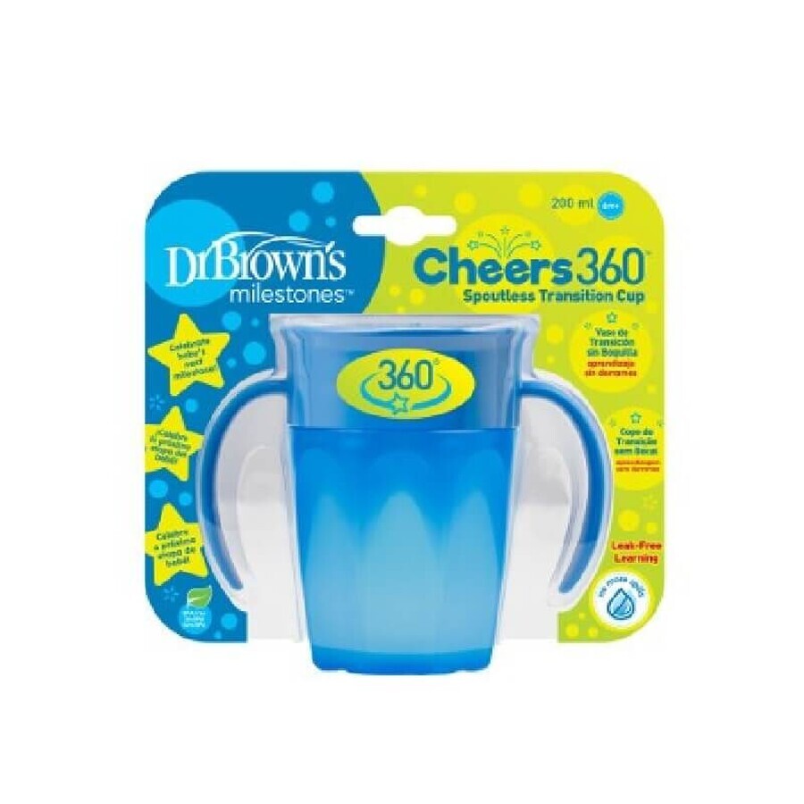 Canita pentru tranzitie cu manere, Cheers360 Albastra, 200 ml, Dr.Browns