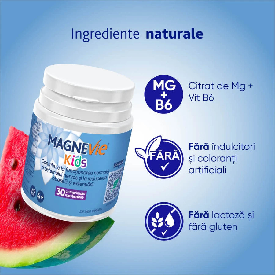 MagneVie Kids, 70 mg de magnésium + 0,6 mg de vitamine B6, système nerveux et concentration, 30 comprimés à croquer