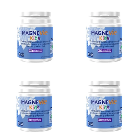 MagneVie Kids, 70 mg magnesium + 0.6 mg vitamin B6, nervous system and concentration, 4 x 30 chewable tablets​ Sanofi
