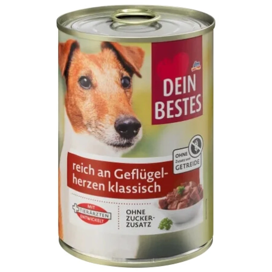 Dein Bestes, Wet dog food, poultry hearts, 400 g