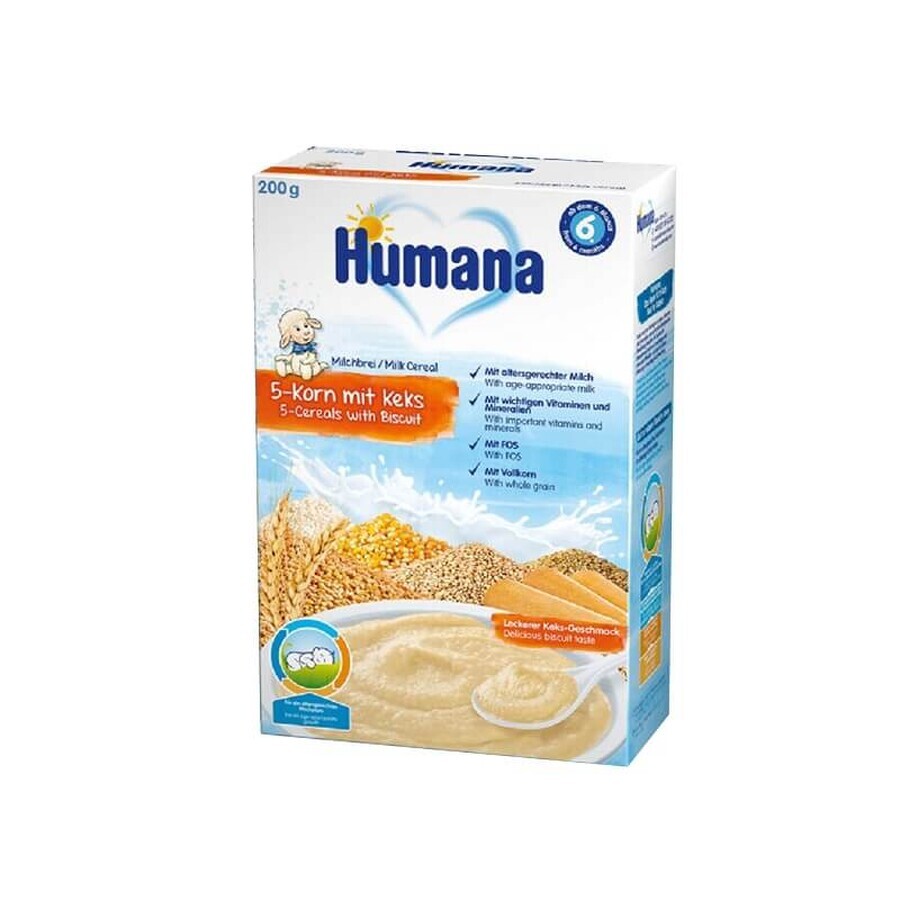 Müsli mit Milch, mit 5 Cerealien und Keksen, 200 gr, Humana