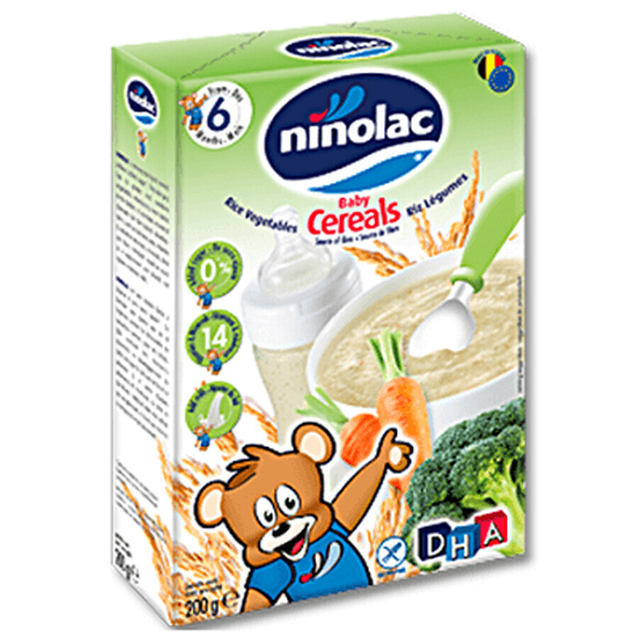 Cereale fără zahăr, Orez cu legume, +6 luni, 250 g, Ninolac