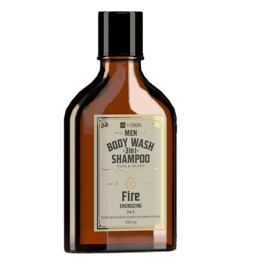 HiSkin Men Whisky Body Wash Gel and Hair and Beard Shampoo 3-in-1 Fire, 100 ml
