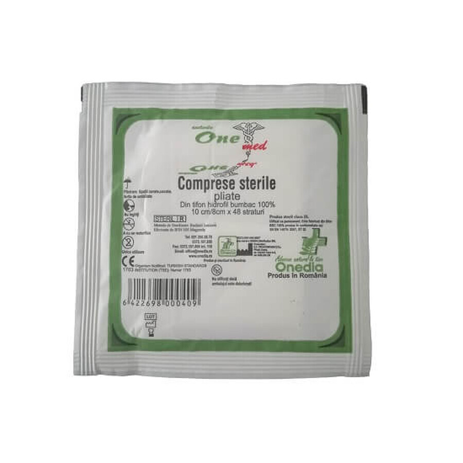 Comprese sterile pliate, 10x8 cm, 48 straturi, One Med