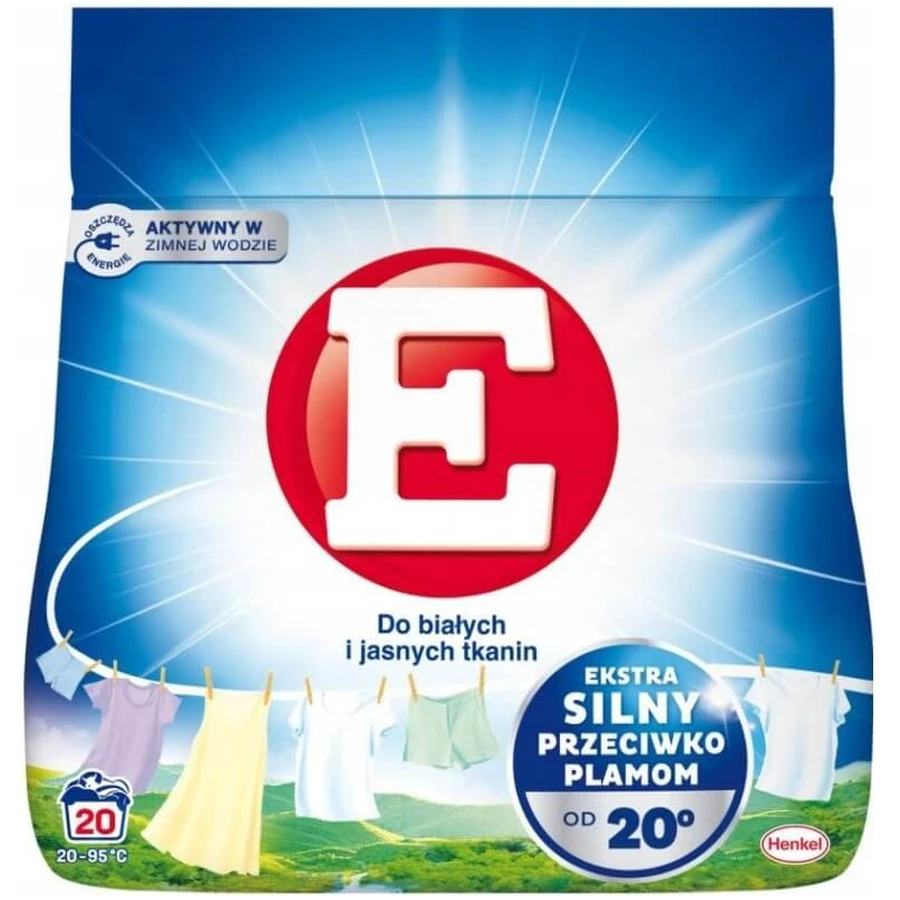 E, Proszek do prania białych i jasnych tkanin, 1,1 kg: ceny i cechy