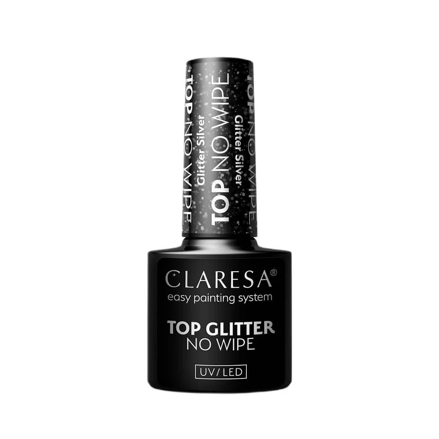 Claresa Top Glitter No Wipe Hybrid Top mit Glitter Silber, 5 g